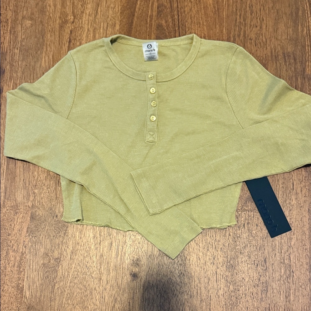Mono B Light Olive Long Sleeve Ribbed Crop Top
